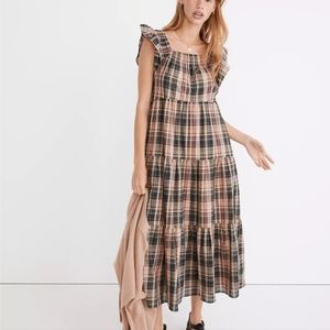 Madewell Plaid Ruffle Sleeve Maxi Dress
